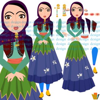 طرح وکتور کارتونی دختر با لباس محلی ایرانی